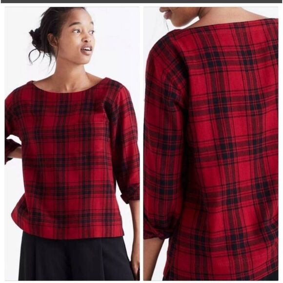 Madewell Tops - Madewell Curtis Plaid Herald Red  Flannel Tee size Small